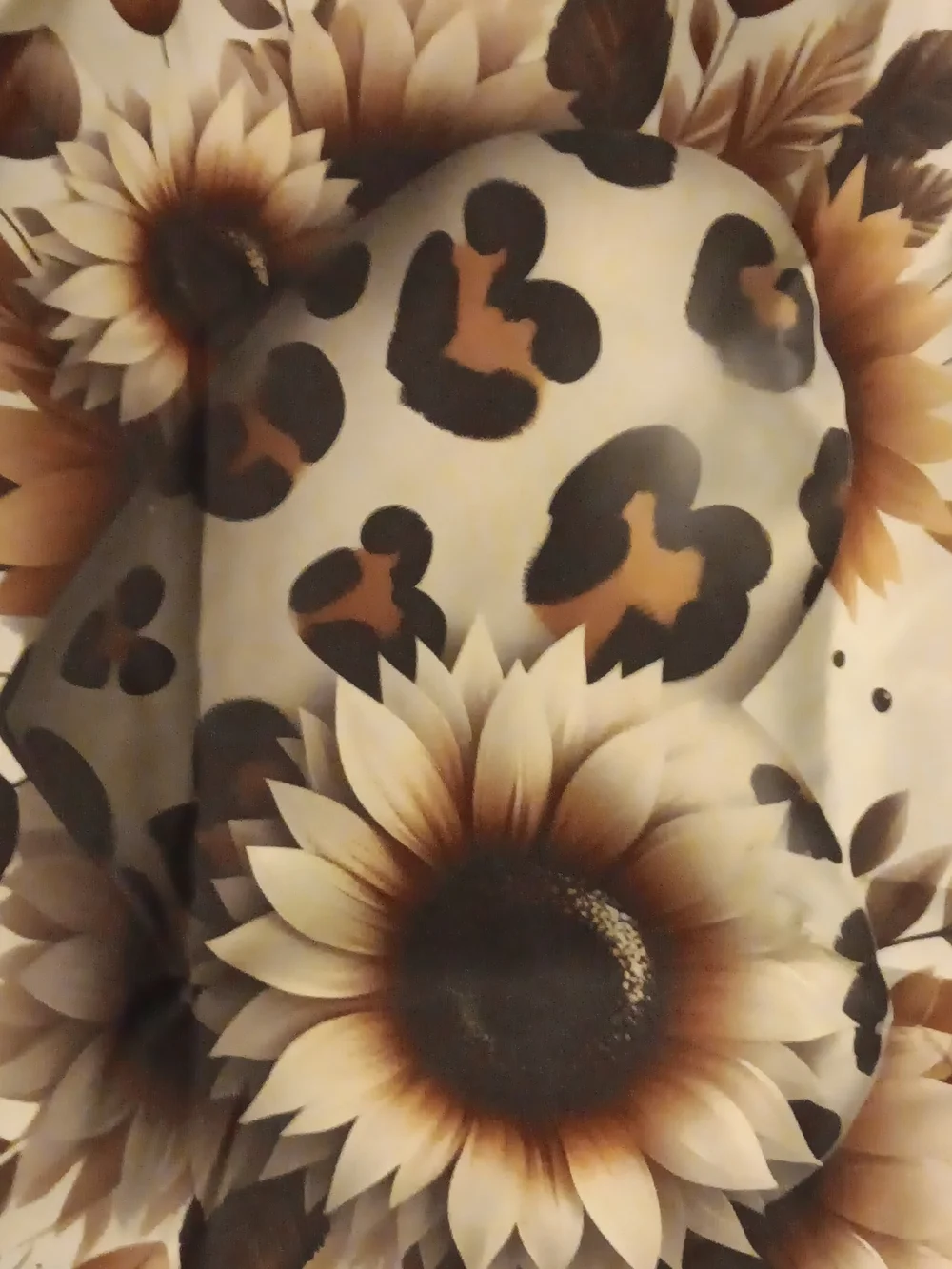 Sunflower & Leopard Heart Print Scarf in Brown and Cream